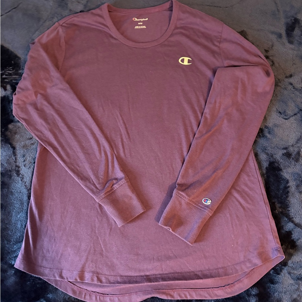 Champion Women's Long Sleeve Tee in Maroon with Small Logo